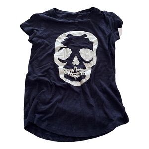 NWT Zadig & Voltaire Skinny Foil Skull T-Shirt Navy Blue Size S grunge Bikercore